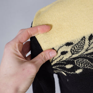 50s "TIROLA" YELLOW AND BLACK CROPPED FINE WOOL JUMPER WITH LEAF BORDER PATTERN - S