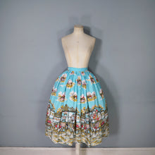 Load image into Gallery viewer, HANDMADE VINTAGE BRITISH VILLAGE RIDERS HUNT PRINT FULL SKIRT - 24-25&quot;