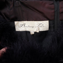 Load image into Gallery viewer, 80s ANTONY PRICE BLACK GOLD BROCADE DRESS WITH MARIBOU FEATHER COLLAR - XS