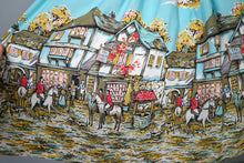 Load image into Gallery viewer, HANDMADE VINTAGE BRITISH VILLAGE RIDERS HUNT PRINT FULL SKIRT - 24-25&quot;