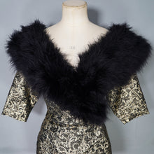 Load image into Gallery viewer, 80s ANTONY PRICE BLACK GOLD BROCADE DRESS WITH MARIBOU FEATHER COLLAR - XS
