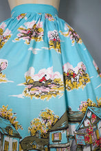 Load image into Gallery viewer, HANDMADE VINTAGE BRITISH VILLAGE RIDERS HUNT PRINT FULL SKIRT - 24-25&quot;