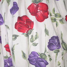 Load image into Gallery viewer, 50s HANDMADE RED AND PURPLE STEMMED FLORAL COTTON DRESS - S