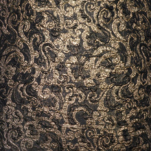 Load image into Gallery viewer, 80s ANTONY PRICE BLACK GOLD BROCADE DRESS WITH MARIBOU FEATHER COLLAR - XS