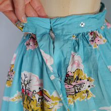 Load image into Gallery viewer, HANDMADE VINTAGE BRITISH VILLAGE RIDERS HUNT PRINT FULL SKIRT - 24-25&quot;