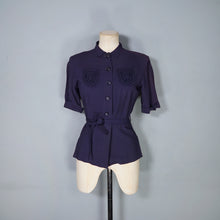 Load image into Gallery viewer, 40s NAVY BLUE CREPE BLOUSE WITH ROULEAUX POCKETS - S