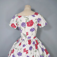 Load image into Gallery viewer, 50s HANDMADE RED AND PURPLE STEMMED FLORAL COTTON DRESS - S