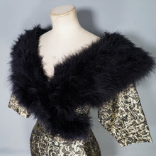 Load image into Gallery viewer, 80s ANTONY PRICE BLACK GOLD BROCADE DRESS WITH MARIBOU FEATHER COLLAR - XS