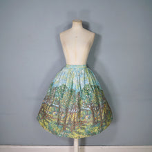 Load image into Gallery viewer, HANDMADE 50s GREEN TREE / WOODLEAND BORDER PRINT NOVELTY SKIRT - 29&quot;