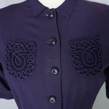 Load image into Gallery viewer, 40s NAVY BLUE CREPE BLOUSE WITH ROULEAUX POCKETS - S