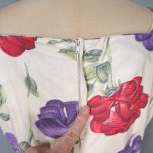 Load image into Gallery viewer, 50s HANDMADE RED AND PURPLE STEMMED FLORAL COTTON DRESS - S