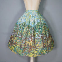 Load image into Gallery viewer, HANDMADE 50s GREEN TREE / WOODLEAND BORDER PRINT NOVELTY SKIRT - 29&quot;
