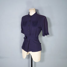 Load image into Gallery viewer, 40s NAVY BLUE CREPE BLOUSE WITH ROULEAUX POCKETS - S