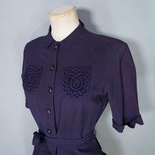 Load image into Gallery viewer, 40s NAVY BLUE CREPE BLOUSE WITH ROULEAUX POCKETS - S