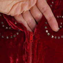 Load image into Gallery viewer, 40s RED VELVET ZIP FRONT BLOUSE WITH SWIRLING RHINESTONES - S-M