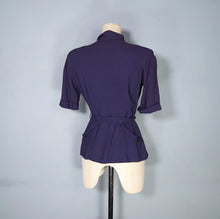 Load image into Gallery viewer, 40s NAVY BLUE CREPE BLOUSE WITH ROULEAUX POCKETS - S