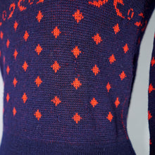 Load image into Gallery viewer, 50s BOBBIE BROOKS NAVY AND RED REINDEER AND TREE WOOL CHRISTMAS JUMPER - XS-S