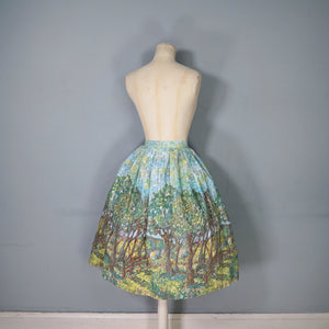 HANDMADE 50s GREEN TREE / WOODLEAND BORDER PRINT NOVELTY SKIRT - 29"