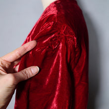 Load image into Gallery viewer, 40s RED VELVET ZIP FRONT BLOUSE WITH SWIRLING RHINESTONES - S-M