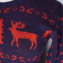 Load image into Gallery viewer, 50s BOBBIE BROOKS NAVY AND RED REINDEER AND TREE WOOL CHRISTMAS JUMPER - XS-S