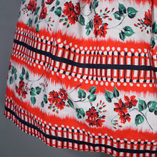 Load image into Gallery viewer, 50s RICHARD SHOPS RED AND BLACK GEOMETRIC AND FLORAL COTTON DRESS WITH POCKETS - S-M