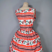 Load image into Gallery viewer, 50s RICHARD SHOPS RED AND BLACK GEOMETRIC AND FLORAL COTTON DRESS WITH POCKETS - S-M