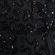 Load image into Gallery viewer, 50s HEAVY BLACK ALL OVER SEQUIN WIGGLE COCKTAIL DRESS WITH SCALLOPED NECKLINE - S