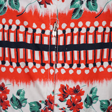 Load image into Gallery viewer, 50s RICHARD SHOPS RED AND BLACK GEOMETRIC AND FLORAL COTTON DRESS WITH POCKETS - S-M