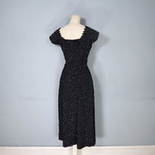 Load image into Gallery viewer, 50s HEAVY BLACK ALL OVER SEQUIN WIGGLE COCKTAIL DRESS WITH SCALLOPED NECKLINE - S