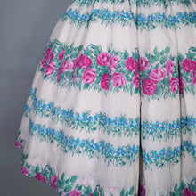 Load image into Gallery viewer, 50s 60s PINK ROSE AND BLUE FLORAL NYLON FULL SKIRTED DRESS - XS