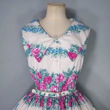 Load image into Gallery viewer, 50s 60s PINK ROSE AND BLUE FLORAL NYLON FULL SKIRTED DRESS - XS