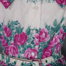 Load image into Gallery viewer, 50s 60s PINK ROSE AND BLUE FLORAL NYLON FULL SKIRTED DRESS - XS