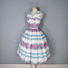 Load image into Gallery viewer, 50s 60s PINK ROSE AND BLUE FLORAL NYLON FULL SKIRTED DRESS - XS