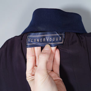 40s / 50s VERNER VOGUE NAVY BLUE SLIM FITTING FIT AND FLARE COAT - XS