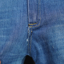 Load image into Gallery viewer, 70s ORIGINAL HIGH WAISTED FLARED DENIM BLUE JEANS WITH PATCH POCKETS - S