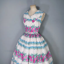 Load image into Gallery viewer, 50s 60s PINK ROSE AND BLUE FLORAL NYLON FULL SKIRTED DRESS - XS