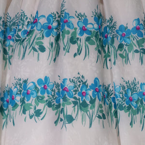 50s 60s PINK ROSE AND BLUE FLORAL NYLON FULL SKIRTED DRESS - XS