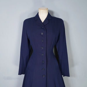 40s / 50s VERNER VOGUE NAVY BLUE SLIM FITTING FIT AND FLARE COAT - XS