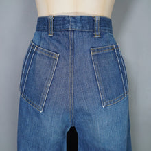 Load image into Gallery viewer, 70s ORIGINAL HIGH WAISTED FLARED DENIM BLUE JEANS WITH PATCH POCKETS - S