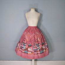 Load image into Gallery viewer, 50s DUSKY PINK ARCHITECTURAL ASIAN BORDER PRINT FULL SKIRT - 26.5"