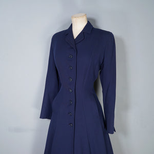 40s / 50s VERNER VOGUE NAVY BLUE SLIM FITTING FIT AND FLARE COAT - XS