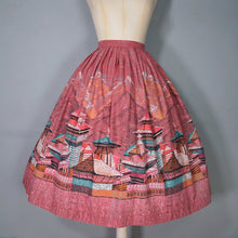 Load image into Gallery viewer, 50s DUSKY PINK ARCHITECTURAL ASIAN BORDER PRINT FULL SKIRT - 26.5"