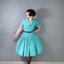 Load image into Gallery viewer, 50s 60s IVAN FREDERICS SEAFOAM GREEN FULL SKIRTED SHIRTWAIST DRESS - S
