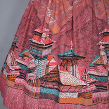 Load image into Gallery viewer, 50s DUSKY PINK ARCHITECTURAL ASIAN BORDER PRINT FULL SKIRT - 26.5"
