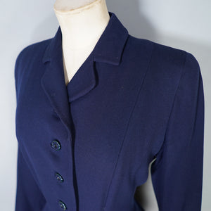 40s / 50s VERNER VOGUE NAVY BLUE SLIM FITTING FIT AND FLARE COAT - XS
