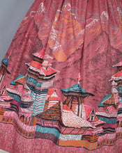 Load image into Gallery viewer, 50s DUSKY PINK ARCHITECTURAL ASIAN BORDER PRINT FULL SKIRT - 26.5"