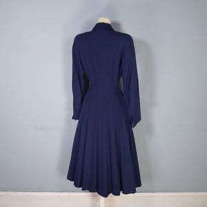 40s / 50s VERNER VOGUE NAVY BLUE SLIM FITTING FIT AND FLARE COAT - XS