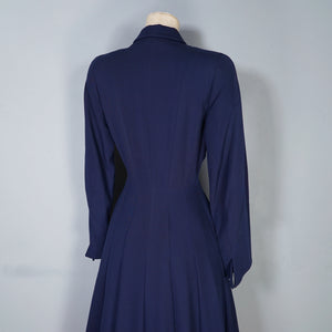 40s / 50s VERNER VOGUE NAVY BLUE SLIM FITTING FIT AND FLARE COAT - XS