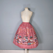 Load image into Gallery viewer, 50s DUSKY PINK ARCHITECTURAL ASIAN BORDER PRINT FULL SKIRT - 26.5"