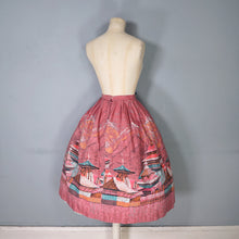 Load image into Gallery viewer, 50s DUSKY PINK ARCHITECTURAL ASIAN BORDER PRINT FULL SKIRT - 26.5"